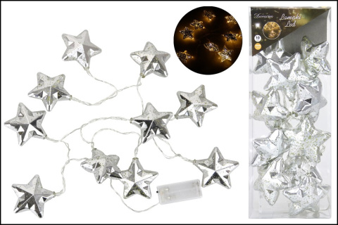 Lampki 10LED srebrne gwiazdki białe ciepłe baterie (IX759L-65) Lampki 10LED srebrne gwiazdki białe ciepłe baterie (IX759L-65)