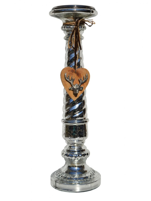 Świecznik szklany srebrny nakrapiany z sercem (IK0134) 43*12,2cm Świecznik szklany srebrny nakrapiany z sercem (IK0134) 43*12,2cm