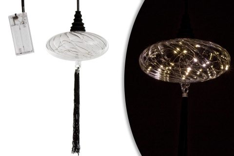 Dysk szklany LED 15*11cm przezroczysty z czarnym chwostem (ART17569) dł.115cm na baterie 2*AA Dysk szklany LED 15*11cm przezroczysty z czarnym chwostem (ART17569) dł.115cm na baterie 2*AA