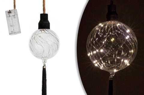 Kula szklana LED 10cm przeżroczysta z czarnym chwostem (ART17833) dł.110cm bat.2*AA Kula szklana LED 10cm przeżroczysta z czarnym chwostem (ART17833) dł.110cm bat.2*AA