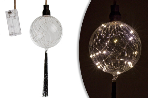 Kula szklana LED 15cm przezroczysta z czarnym chwostem (ART17568) dł.115cm na baterie2*AA Kula szklana LED 15cm przezroczysta z czarnym chwostem (ART17568) dł.115cm na baterie2*AA
