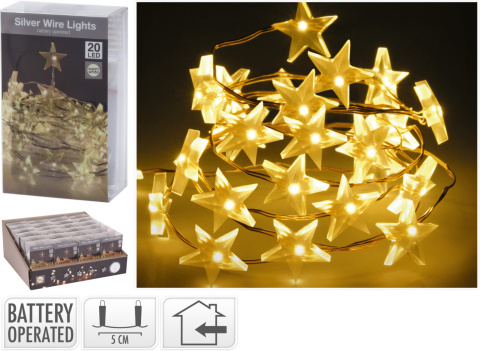 Lampki na druciku 20LED białe ciepłe gwiazdki 95cm na baterie (AX9720500) Lampki na druciku 20LED białe ciepłe gwiazdki 95cm na baterie (AX9720500)