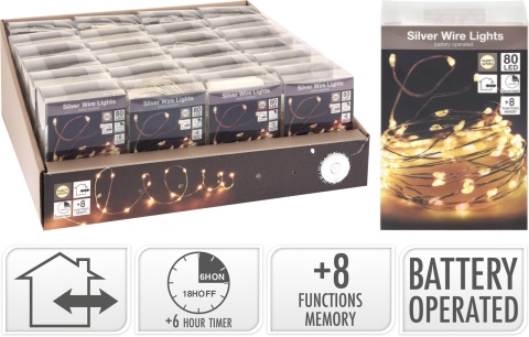 Lampki na druciku 80LED zewnętrzne białe ciepłe 8 funkcji timer 395cm na baterie (AX9731720) Lampki na druciku 80LED zewnętrzne białe ciepłe 8 funkcji timer 395cm na baterie (AX9731720)