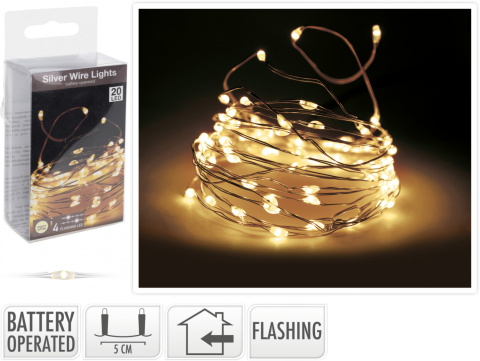 Lampki na druciku 20LED białe ciepłe flash 95cm na baterie 2*AA (AX8702400) Lampki na druciku 20LED białe ciepłe flash 95cm na baterie 2*AA (AX8702400)