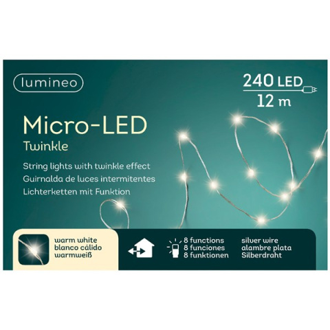 Lampki na druciku 240LED 12m ciepłe 8funkcji transformator wew/zew (497076) Lampki na druciku 240LED 12m ciepłe 8funkcji transformator wew/zew (497076)