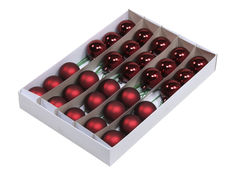 Kpl 30 bombek szklanych 50mm na druciku bordo błysk/mat (105242)-20% Kpl 30 bombek szklanych 50mm na druciku bordo błysk/mat (105242)-20%