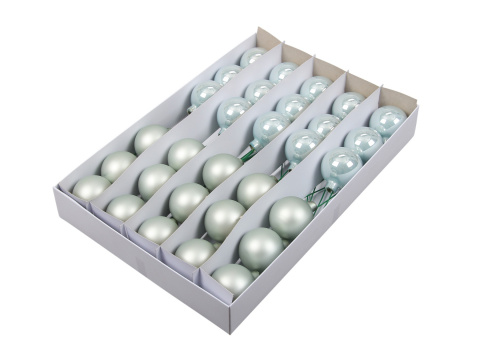Kpl 30 bombek szklanych 50mm na druciku mięta mat/opal (115842) Kpl 30 bombek szklanych 50mm na druciku mięta mat/opal (115842)
