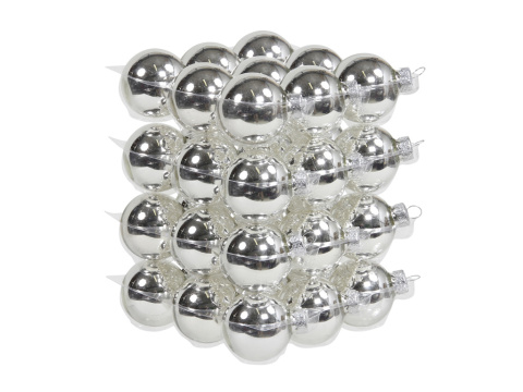 Kpl 36 bombek szklanych 40mm srebrny błysk (100207) Kpl 36 bombek szklanych 40mm srebrny błysk (100207)