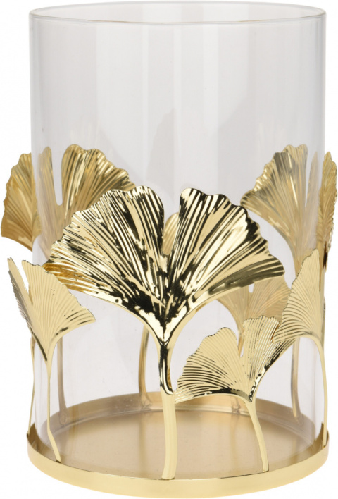 Lampion złoty 18cm ze szkłem metalowe liście (023899)-20% Lampion złoty 18cm ze szkłem metalowe liście (023899)-20%