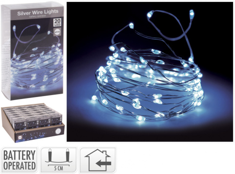 Lampki na druciku 20LED białe zimne 95cm na baterie (AX9730400) Lampki na druciku 20LED białe zimne 95cm na baterie (AX9730400)