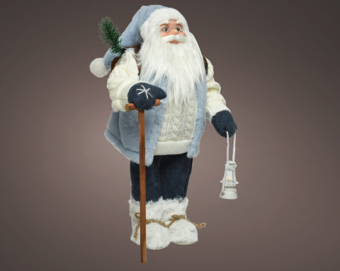 Mikołaj stojący 45cm z latarnią biało-niebieskie futerko (740440) Mikołaj stojący 45cm z latarnią biało-niebieskie futerko (740440)
