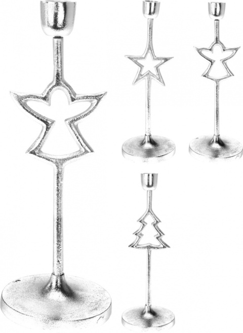 Świecznik metalowy aniołek na 1 świecę 28cm srebrny (A98021530) fi10cm Świecznik metalowy aniołek na 1 świecę 28cm srebrny (A98021530) fi10cm