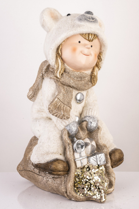 Dziewczynka ceramiczna beżowo złota z misiem (147470) Dziewczynka ceramiczna beżowo złota z misiem (147470)