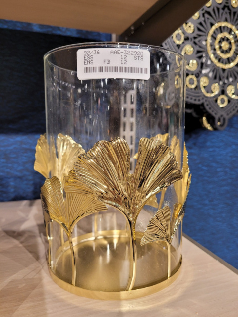 Lampion złoty 18cm ze szkłem metalowe liście (023899)-20% Lampion złoty 18cm ze szkłem metalowe liście (023899)-20%