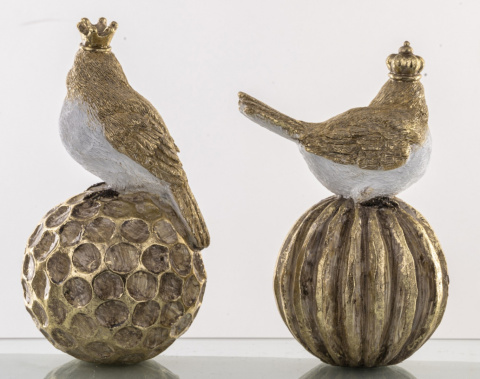 Ptaszek ceramiczny duży w koronie na złotej kuli w paski (147478) Ptaszek ceramiczny duży w koronie na złotej kuli w paski (147478)