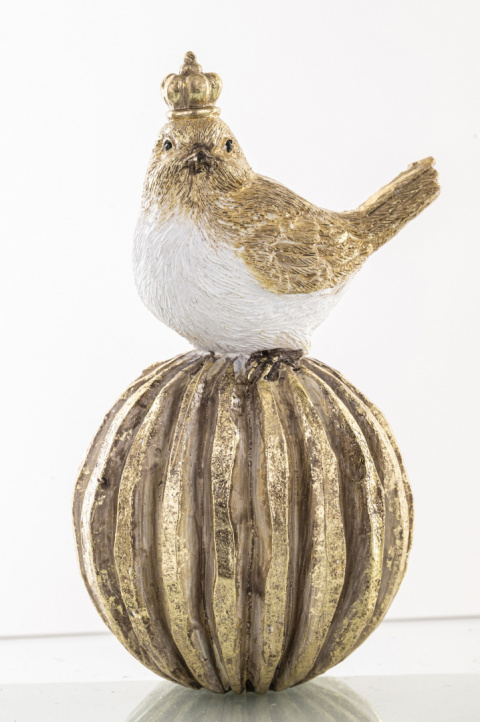 Ptaszek ceramiczny mały w koronie na złotej kuli w paski (147477) Ptaszek ceramiczny mały w koronie na złotej kuli w paski (147477)