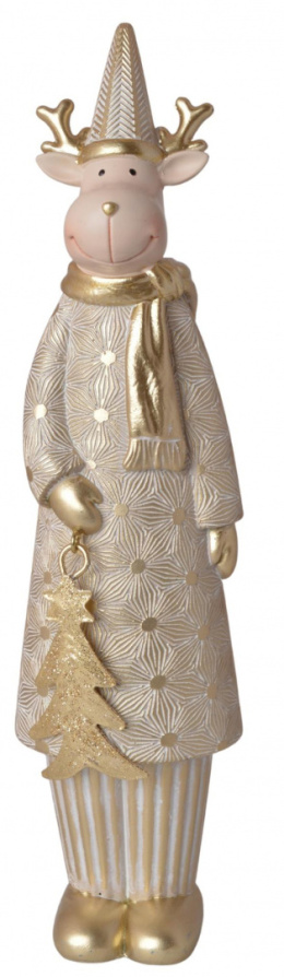 Figurka ceram. renifer złoty z metalową choinką h:23*6*5cm (3560)