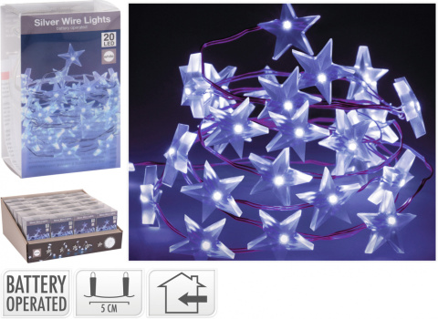 Lampki na druciku 20LED b.zimne gwiazdki 95cm na baterie (AX9720400) pak.24 Lampki na druciku 20LED b.zimne gwiazdki 95cm na baterie (AX9720400) pak.24