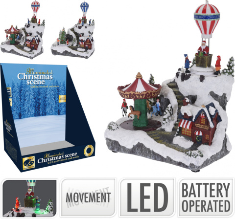 Scenka LED Mikołaj w balonie i ruchoma karuzela grająca (ACD003010) Scenka LED Mikołaj w balonie i ruchoma karuzela grająca (ACD003010)