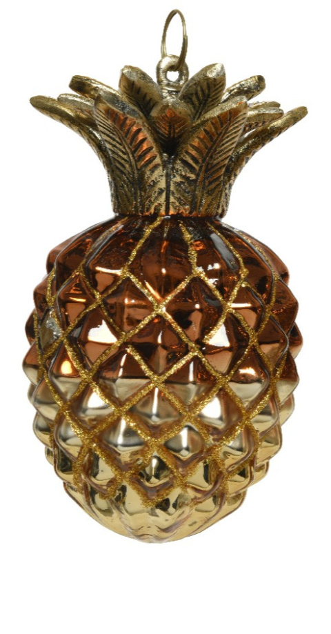 Zawieszka szklany ananas metalowe liście (190251) 13*8cm-20% Zawieszka szklany ananas metalowe liście (190251) 13*8cm-20%