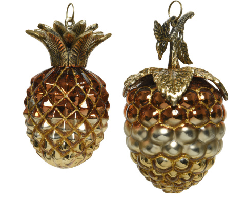Zawieszka szklany ananas metalowe liście (190251) 13*8cm-20% Zawieszka szklany ananas metalowe liście (190251) 13*8cm-20%