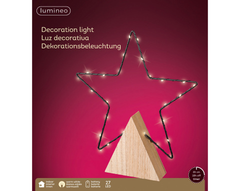 Kontur gwiazda metalowa czarna na drewnianej podstawie 27LED (487114) Kontur gwiazda metalowa czarna na drewnianej podstawie 27LED (487114)