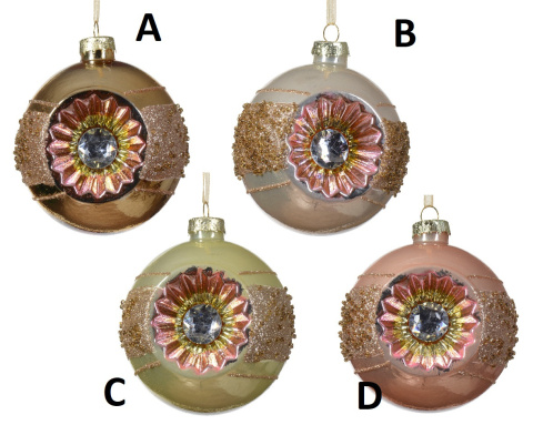 Kpl. 3 bombek szklanych 8cm z reflektorem i kamieniami 4kolory(062745) Kpl. 3 bombek szklanych 8cm z reflektorem i kamieniami 4kolory(062745)