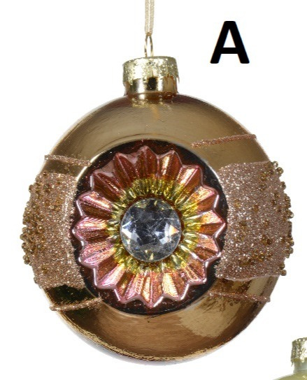 Kpl. 3 bombek szklanych 8cm z reflektorem i kamieniami 4kolory(062745) Kpl. 3 bombek szklanych 8cm z reflektorem i kamieniami 4kolory(062745)