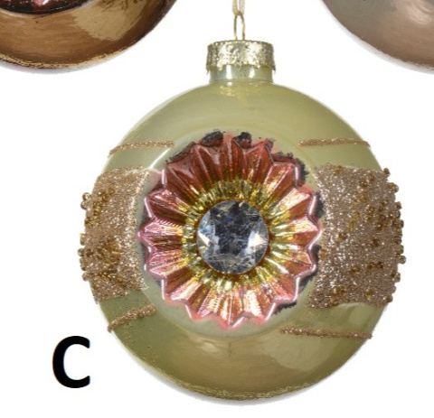 Kpl. 3 bombek szklanych 8cm z reflektorem i kamieniami 4kolory(062745) Kpl. 3 bombek szklanych 8cm z reflektorem i kamieniami 4kolory(062745)