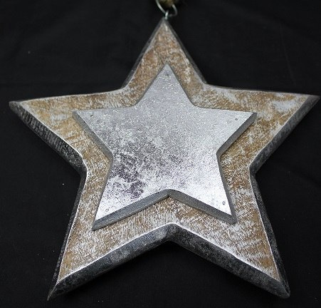 Zawieszka gwiazdka drewniana przecierana srebrna mała 12cm (CH1-07632)-20% Zawieszka gwiazdka drewniana przecierana srebrna mała 12cm (CH1-07632)-20%