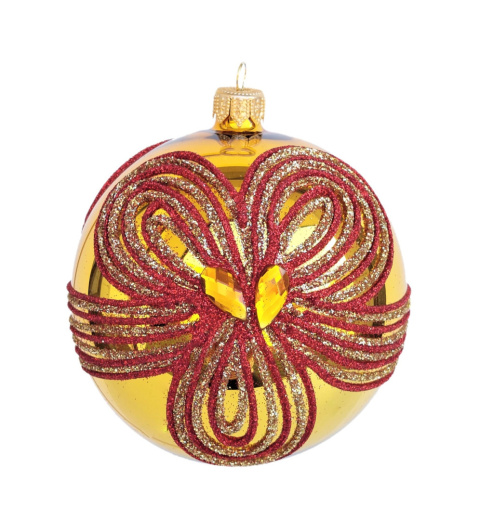 Bombki 120mm dekorowane ornament kpl.4szt: KOKARDKI złoty błysk Bombki 120mm dekorowane ornament kpl.4szt: KOKARDKI złoty błysk