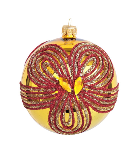 Bombki 80mm dekorowane ornament kpl.6szt: KOKARDKI złoty błysk Bombki 80mm dekorowane ornament kpl.6szt: KOKARDKI złoty błysk