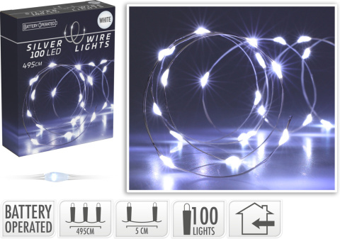 Lampki na druciku 100LED zimne 495cm na baterie (AX9730440) Lampki na druciku 100LED zimne 495cm na baterie (AX9730440)