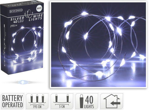 Lampki na druciku 40LED zimne 195cm na baterie (AX9730420) Lampki na druciku 40LED zimne 195cm na baterie (AX9730420)