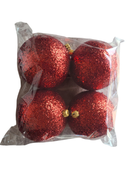 Bombki plastikowe czerwone brokatowe 120mm op-4szt (O) Bombki plastikowe czerwone brokatowe 120mm op-4szt (O)