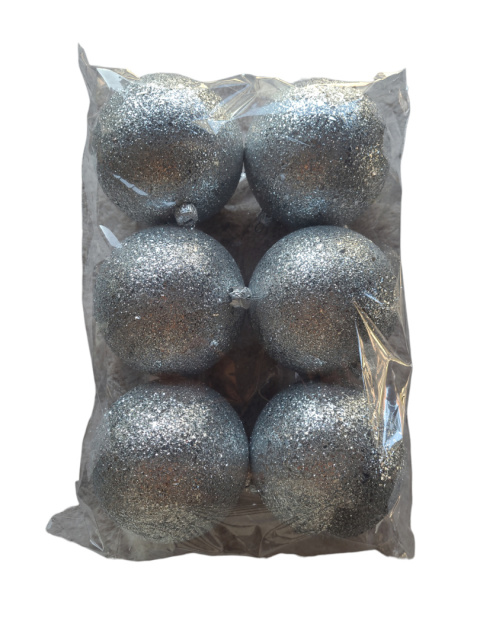 Bombki plastikowe srebrne brokatowe 100mm op-6szt (O) Bombki plastikowe srebrne brokatowe 100mm op-6szt (O)