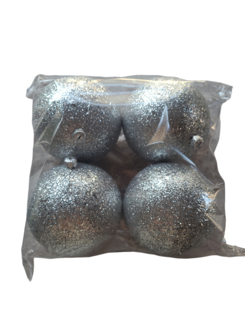 Bombki plastikowe srebrne brokatowe 120mm op-4szt (O) Bombki plastikowe srebrne brokatowe 120mm op-4szt (O)
