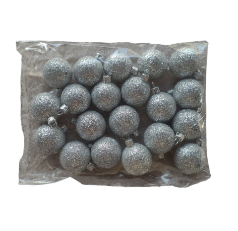 Bombki plastikowe srebrne brokatowe 30mm op-20szt (O) Bombki plastikowe srebrne brokatowe 30mm op-20szt (O)