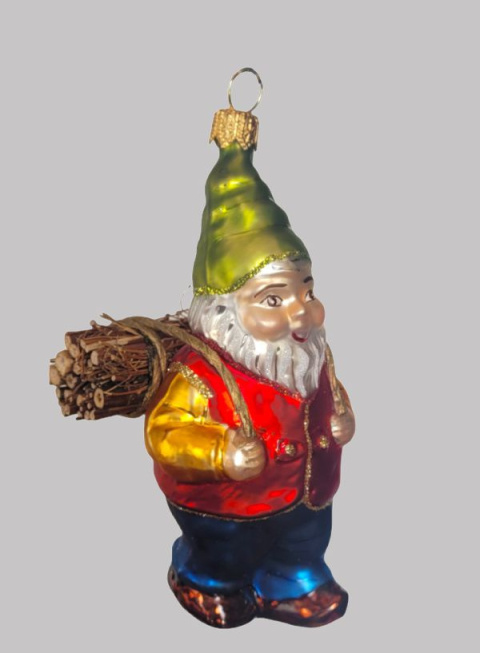 Bombka formowa: Krasnal z chrustem (92) H Bombka formowa: Krasnal z chrustem (92) H