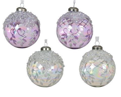 Kpl. 3 bombek szklanych fi 8cm ornament z kryształkami kratka (070849) Kpl. 3 bombek szklanych fi 8cm ornament z kryształkami kratka (070849)