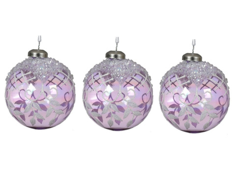 Kpl. 3 bombek szklanych fi 8cm ornament z kryształkami kratka (070849) Kpl. 3 bombek szklanych fi 8cm ornament z kryształkami kratka (070849)