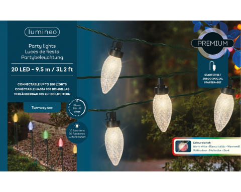 Lampki 20LED kryształowe party dł.9,5m ciepłe/kolor (490225) Lampki 20LED kryształowe party dł.9,5m ciepłe/kolor (490225)
