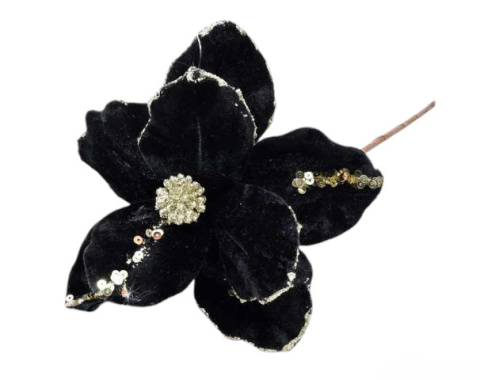 Magnolia welur kwiat na piku czarno-złoty kwiat świąteczny (CV34182-9) 29cm-20%