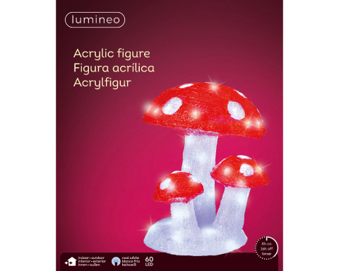 3 muchomorki akryl 60 LED na podstawie wew/zew (491258) 3 muchomorki akryl 60 LED na podstawie wew/zew (491258)