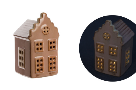 Domek 11cm ceramiczny LED brązowy (POR10522) Domek 11cm ceramiczny LED brązowy (POR10522)