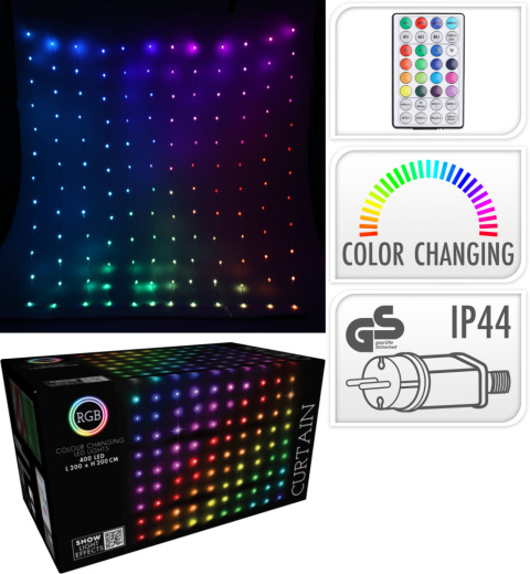 Kurtyna świetlna RGB 2x2m 400LED animowana (AGB000250) Kurtyna świetlna RGB 2x2m 400LED animowana (AGB000250)