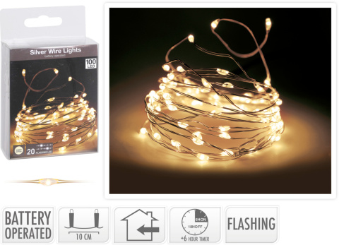 Lampki na druciku 100LED ciepłe flash 495cm na baterie 3xAA (AX8702430) Lampki na druciku 100LED ciepłe flash 495cm na baterie 3xAA (AX8702430)