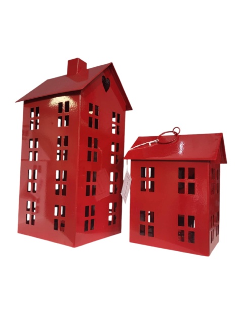 Domek metalowy 18cm czerwony na t-light z serduszkiem (GL36M61-06R) Domek metalowy 18cm czerwony na t-light z serduszkiem (GL36M61-06R)
