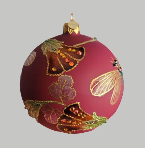 Bombka GlitterLab: Fi 110mm burgundowa bursztynowe kwiatki (4460KBB) Bombka GlitterLab: Fi 110mm burgundowa bursztynowe kwiatki (4460KBB)