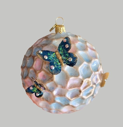 Bombka GlitterLab: Kula żłobiona opalizująca biała z motylami 9cm(5183BM)